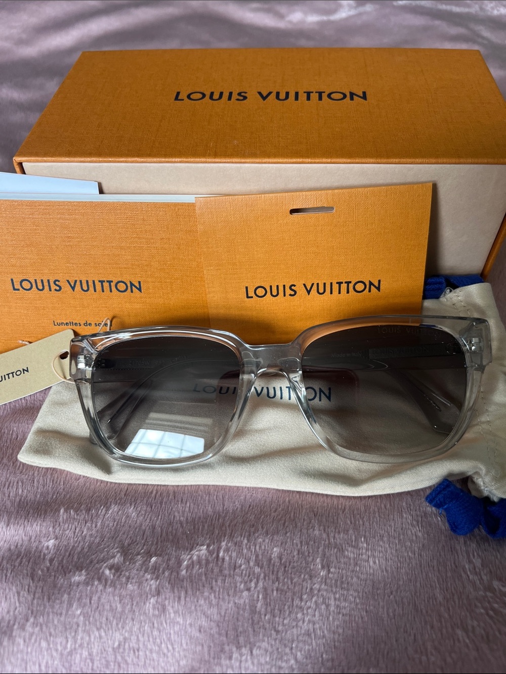 Louis Vuitton Clear Frame Sunglasses with Gray Gradient Lenses
